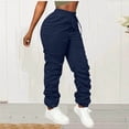 thumbnail image 2 of Amzcrzy Pantalones Cargo Mujer Color Liso Ligeros Senderismo Detalle Fruncido Cintura Elástica Cordón Cómodos Jogging Tallas S-2XL Azul, 2 of 7