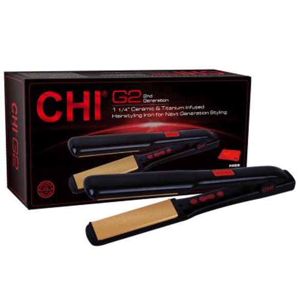 CHI Plancha de pelo profesional G2 Placas de cerámica con infusión de titanio Plancha plana, Planchas de hierro planas de cerámica, Rangos de temperatura codificados Negro 1 1/4"