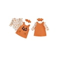 thumbnail image 2 of Conjunto de 3 piezas para bebé niña: pelele de manga larga con volantes de calabaza y diadema, ideal para Halloween., 2 of 9