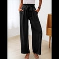 thumbnail image 4 of Pantalones de Salón Anchos para Mujer con Bolsillos, Cintura Alta, Ajustables, con Nudo y Holgados. Negro L, 4 of 7