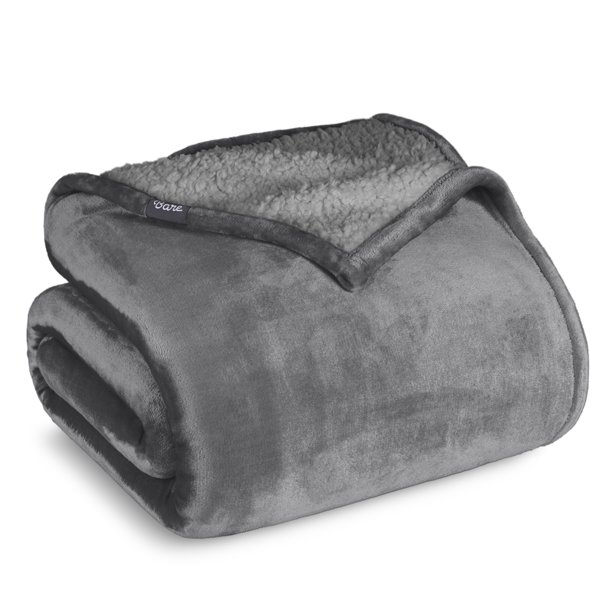 Manta de Cama Bare Home de Felpa Sherpa Reversible Matrimonial/Queen Gris