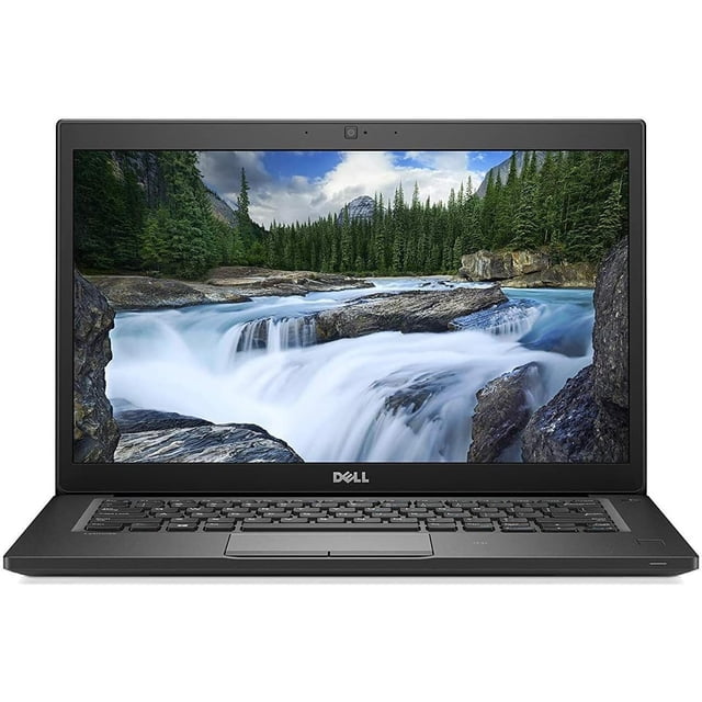 laptop dell latitude 7490,14" reacondicionado vista frontal centrada de la laptop Dell Latitude 7490 en negro con pantalla 14" FHD mostrando un paisaje, cámara web en el bisel superior, teclado retroiluminado y touchpad central; Intel Core i5-8350U, 8 GB RAM y 256 GB SSD según ficha técnica; suele usarse para trabajo de oficina móvil y productividad.
