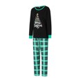 thumbnail image 3 of Pijamas navideños familiares a juego: camisetas de manga larga con cuello redondo y estampado de letras y hojas, y pantalones a cuadros., 3 of 10