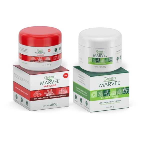 Bálsamo Herbal Natural Green Marvel 250g y Gel Varicare en Verde Sin Parabenos para Pies y Piernas