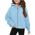 thumbnail image 1 of Sudadera de manga larga con cuello redondo y media cremallera para niñas de 5 a 14 años, sudadera corta de felpa suave y ligera con bolsillo, como se muestra en la imagen, de 5 a 13 años., 1 of 4