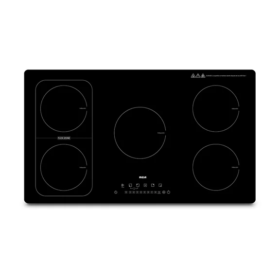 RCA Parrilla de Inducción Empotrable RC-12A15 de 5 Quemadores Vidrio Templado, Control Táctil, Temporizador 9 Niveles, Temperatura Zona Flex, Seguridad con Bloqueo Touch, Sistema Antiderrapante