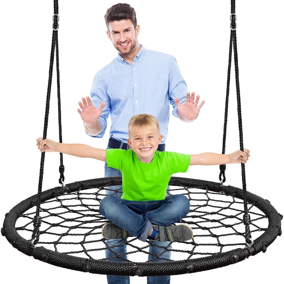 Columpio para Árbol de 101 cm con Asiento de Red para Niños SereneLife, Adolescentes y Adultos, Tipo Plato, Resistente al Agua, con Cuerda para Colgar, para Interiores y Exteriores, Soporta 272 kg