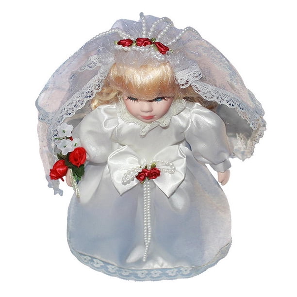Muñeca de porcelana para bodas de 15,75 pulgadas, escultura para centro de mesa, regalo de aniversario Blanco