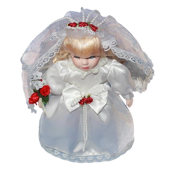 Muñeca de porcelana para bodas de 15,75 pulgadas, escultura para centro de mesa, regalo de aniversario Blanco