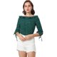thumbnail image 1 of Blusa de lunares de verano Allegra K Media manga con cuello con volantes Verde S, 1 of 6