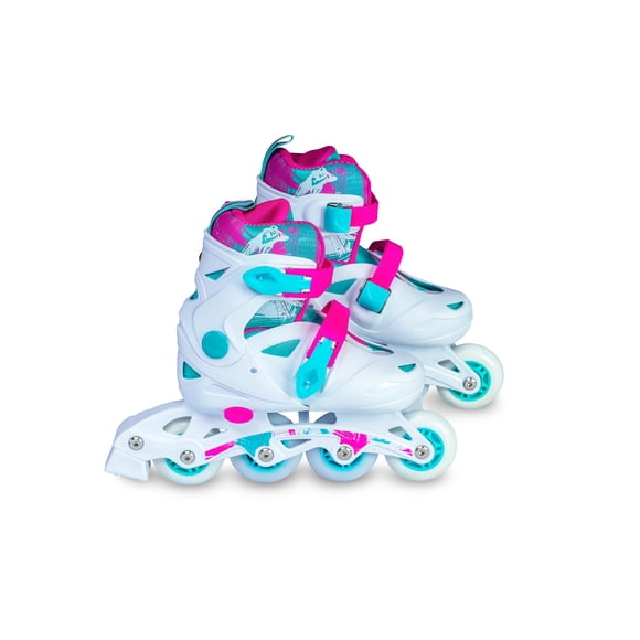 Combo patines Sweet Rocket con mochila y protecciones Junior blanco ajustable de la talla 19 a 21