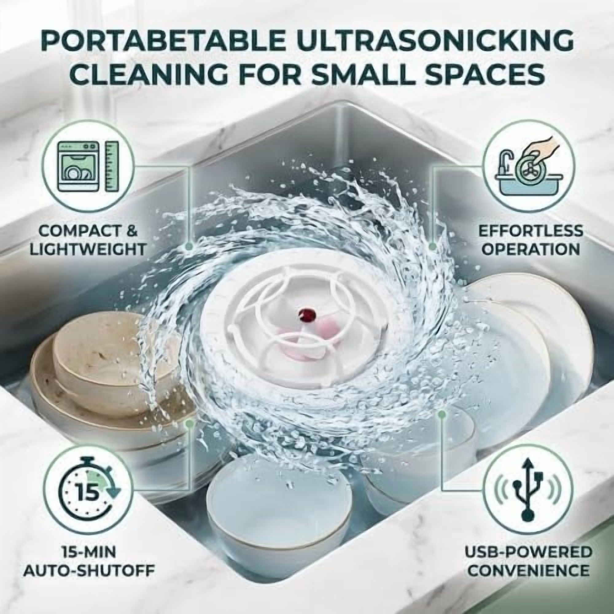 Mini lavavajillas portátil USB con rociador de agua a alta presión y apagado automático para uso doméstico en la cocina: máquina de limpieza compacta.