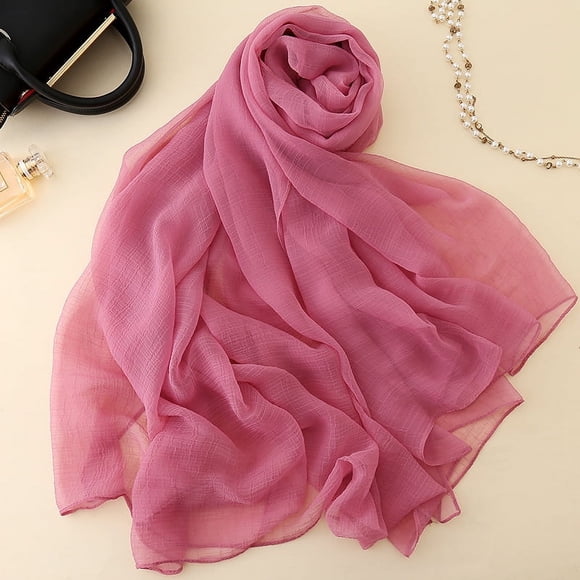 Nvzi Bufanda elegante personalizada, nueva bufanda de gasa de color sólido, bufanda arrugada, bufanda de playa, bufanda larga tipo chal (rosa oscuro)