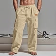 thumbnail image 2 of Amzcrzy Mens Linen Pants Comfortable Elastic Waist Drawstring Trousers for Men Summer Casual Relaxed Fit Beach Yoga Pants Lightweight Baggy Wide Leg Pants for Men with Flag Label S-3XL Marrón, 2 of 6