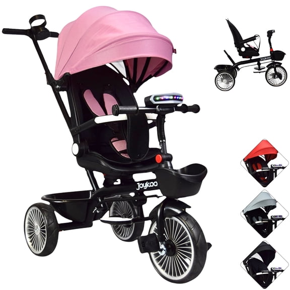 Carriola tipo Triciclo para Niños Asiento Giratorio 360 JOYKOO Reclinable Luz Sonido Rosa