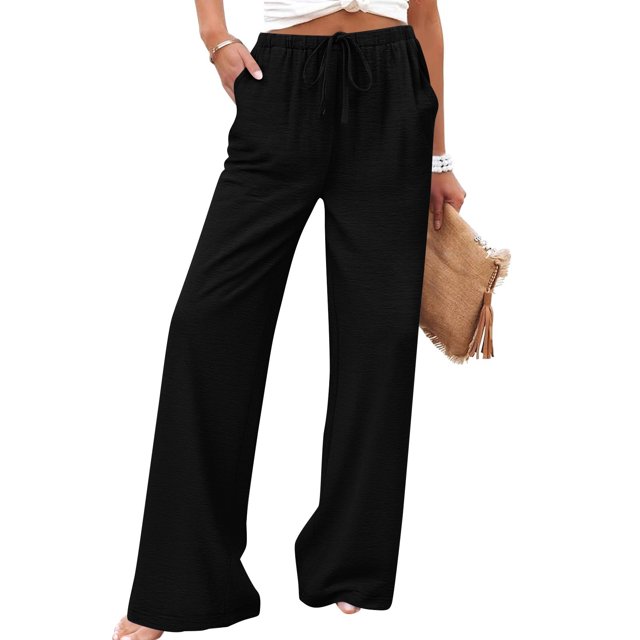 TaTaai Spring Summer Solid Color Women Casual Pants Cotton Linen Elastic Waist Straight Leg Breathable Lightweight Machine Washable No Fading Daily Wear Trousers Gift