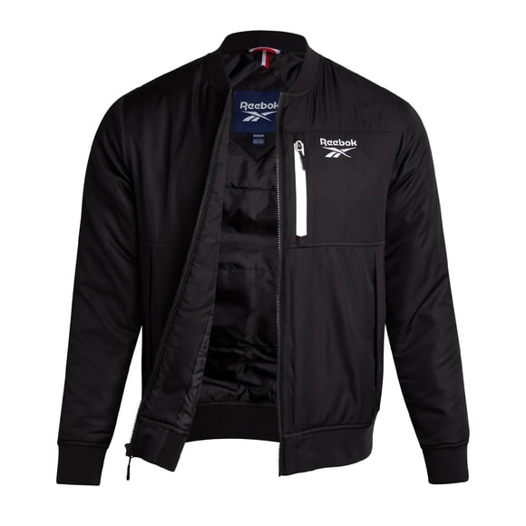 Chaqueta bomber Reebok para hombre, con aislamiento, cortavientos, talla grande, negra