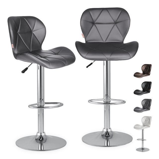 Set De 2 Bancos Barra Cocina Silla Regulable Diseño Acabado de la estructura Cromado Color Gris Blick