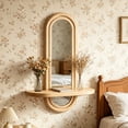 thumbnail image 1 of MTBLYS Espejo de pared de madera natural con estante|Espejo de pared con marco arqueado de doble capa y estante de almacenamiento para la entrada|dormitorio|baño y pasillo, 1 of 6