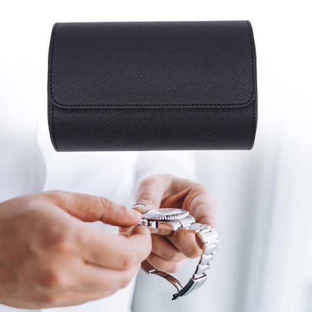 Caja Organizadora de Relojes de Cuero PU Cajas de Exhibición de Relojes con Hebilla Estuche de Almacenamiento de Joyas Relojes Colección Organizadora 2 ranuras negro