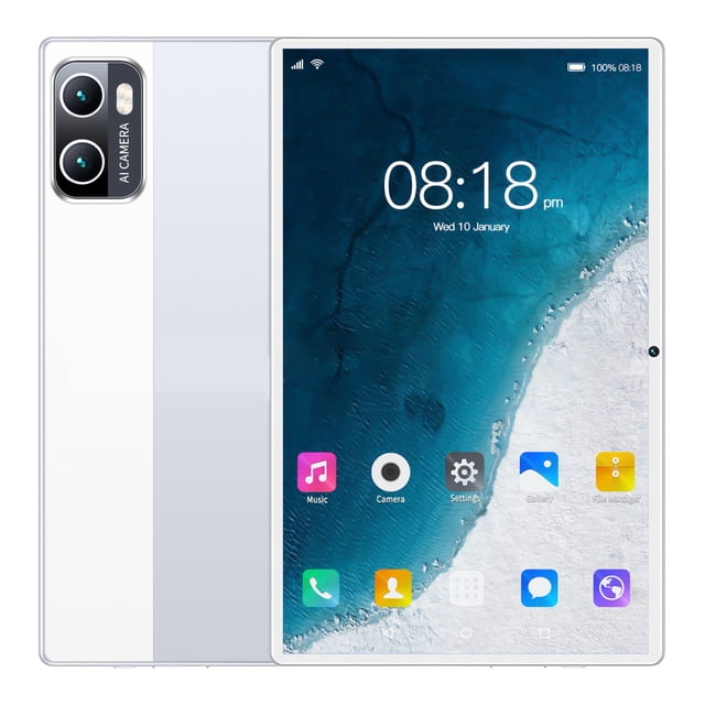 pisexur electrónica para hombres alta configuración 2+16g all netcom 10.1 pulgadas tableta computadora 10 núcleos alta definición-delgada wifi bluetooth llamada de voz juego tableta de oficina electr vista frontal y trasera parcial de tableta PISEXUR plateada, pantalla HD 10.1" 1280x1080 encendida con iconos de apps y reloj; cuerpo metálico delgado 24x16.6x0.9 cm, cámara frontal 0.5MP en el bisel derecho y cámara trasera 2MP en módulo vertical, texto 'AI CAMERA' visible, conectividad WiFi/BT indicada; adecuada para llamadas de voz, navegación GPS y uso de oficina, y a menudo usada para multimedia.