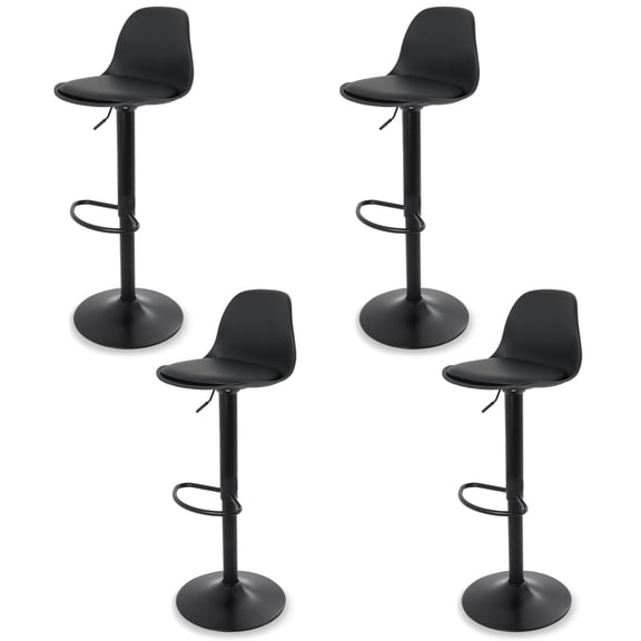 Sillas para Bar y Barra de Cocina con Respaldo y Reposapies de Altura Ajustable Banco Taburete Giratorio con Asiento Acolchado de Diseño Moderno Set 4 Piezas Full Black
