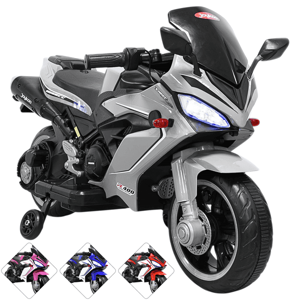 Moto Montable Eléctrica Deportiva 2 Ruedas para Niños Luz Bluetooth Dos Baterias 6V con Cargador Soporta Hasta 30kg - Gris