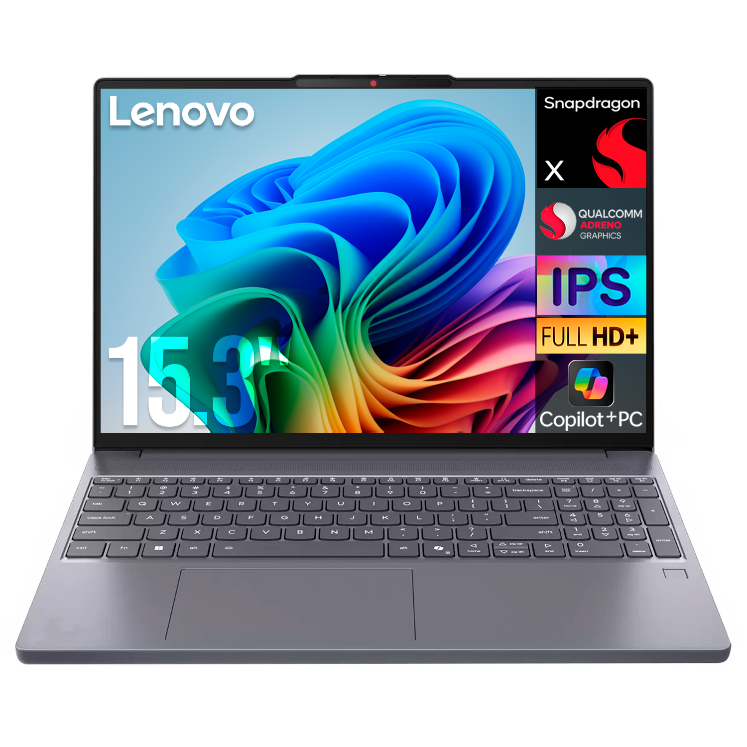 Laptop AI PC LENOVO IdeaPad Slim 3 15Q8X10 Snapdragon X 16GB LPDDR5X 512GB SSD Pantalla 15.3" IPS FHD+ Copilot+ PC NPU 45 TOPS Windows 11 Teclado Ingles