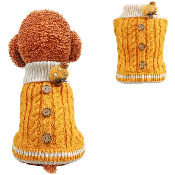 Zhuge Suéter para perro, abrigo cálido, suave, con botones retorcidos, tejido de punto, ropa de invierno, suéteres para perros, clima frío medio, amarillo, M
