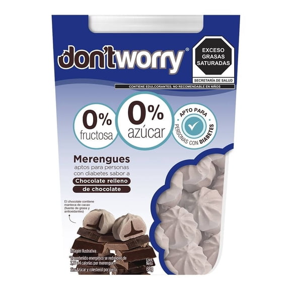 Merengues Don't Worry sabor chocolate relleno de chocolate 68 g