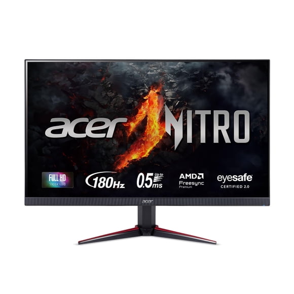 Monitor IPS para juegos de PC Acer Nitro de 23,8" Full HD 1920 x 1080 | AMD FreeSync Premium | Actualización de 180 Hz | Hasta 0,5 ms | Compatibilidad con HDR10 | 99% sRGB | 1 x Display Port 1.2 y 2 x