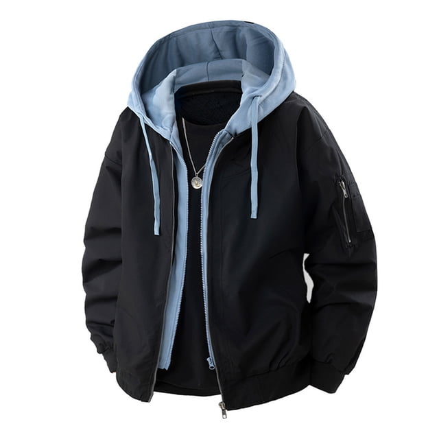Ceisia Lightweight Windproof Men's Loose Fit Fake Two-Piece Spliced Hooded Bomber Jacket Gift