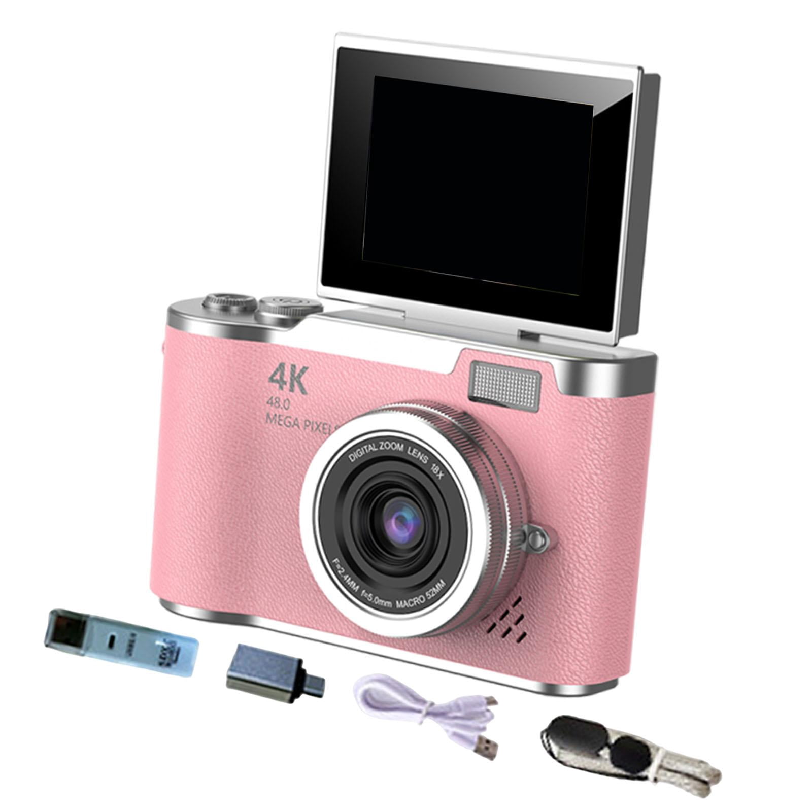 Cámara digital 4K Cámara para vlogs Modo Belleza 48MP Pantalla de 2.4 pulgadas 720P/1080P 8x Rosa