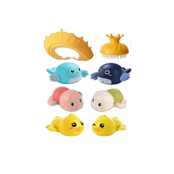 Juguetes de Baño Para Bebé + gorro Ducha Ajustable + cepillo Champú colores