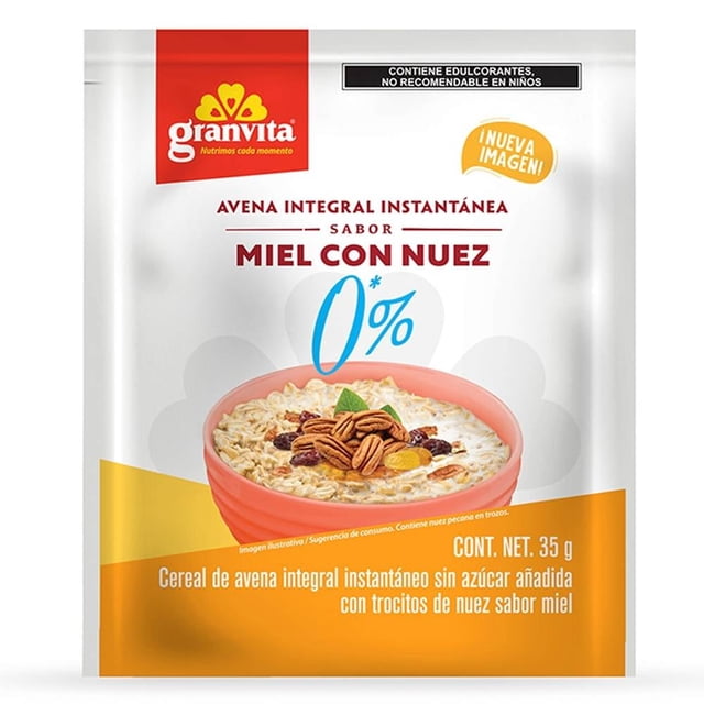 Avena integral Granvita instantánea sabor miel con nuez 35 g