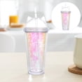 thumbnail image 4 of BRIGHTFUFU 1 taza de 420 ml con lentejuelas de doble capa, forma de oreja de gato, taza de agua de doble pared, taza de paja de plástico (rosa), 4 of 7