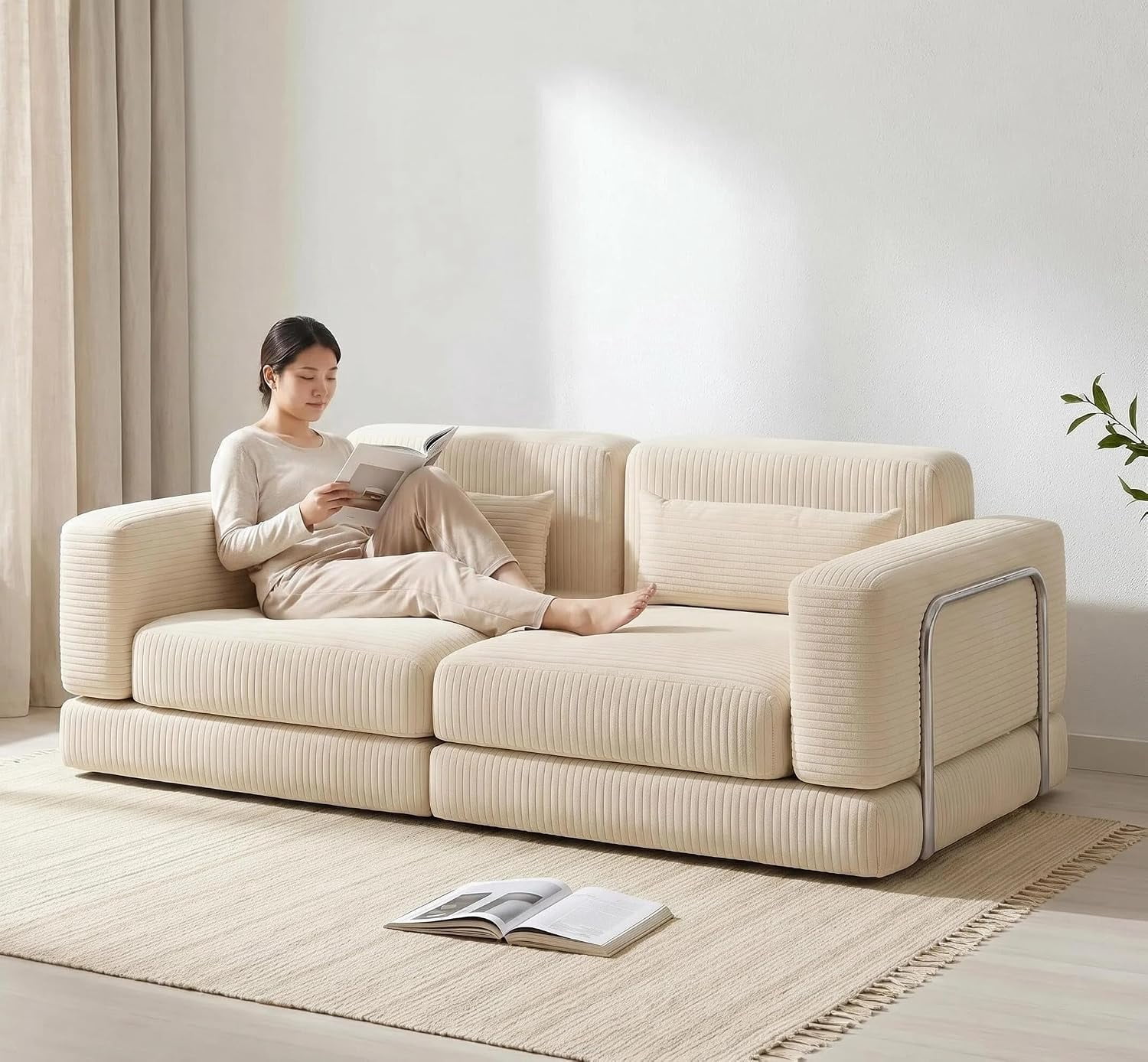 Sofá Cama Doble 180cm con Espuma Viscoelástica - Sofá Modular Convertible 2 Plazas, Diseño Compacto para Salón, Beige