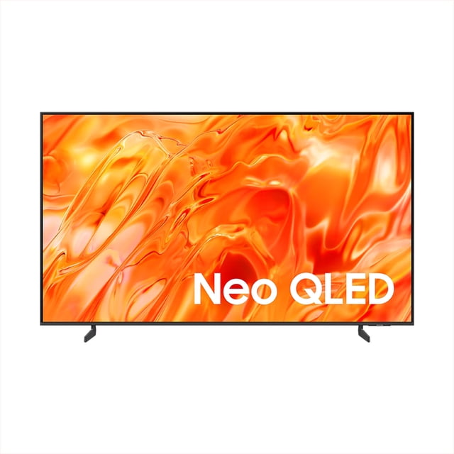 pantalla samsung 55" neo qled qn70h 4k smart tv (2026) televisor negro 55" en vista frontal centrada con bisel estrecho y peanas en V; pantalla muestra gráfico naranja con texto 'Neo QLED'. Según ficha: Quantum Mini LED, procesador NQ4 AI, 4K, hasta 120 Hz, Tizen y Gaming Hub; a menudo se usa como monitor de juego para consolas y cloud gaming.