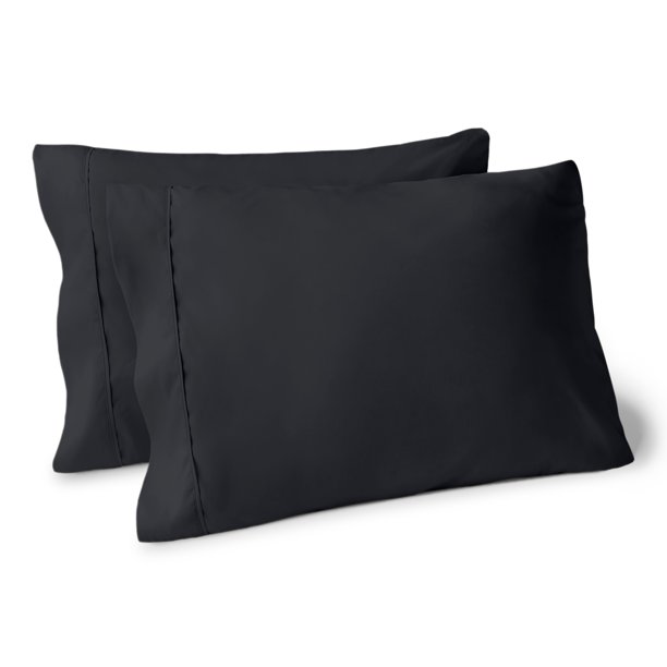 Bare Home Juego de Fundas de Almohada Colección Premium 1800, Doble Cepillado, Ultra Suave, Tamaño Estándar, Negro, 2 Unidades