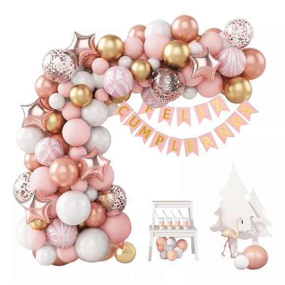 Guirnalda De Globos Rosa Decoración De Arco De Cumpleaños Rosa/Dorado/Blanco