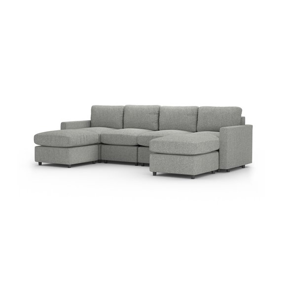 Sofá Seccional Modular Adapti 4 Plazas + Dos Otomanos | Gris Niebla