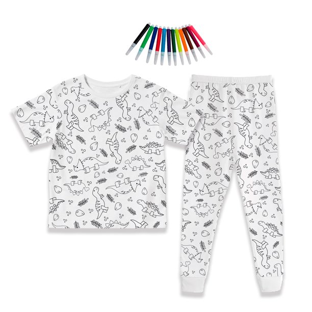 Pijama DIY de Niños Unisex De Dinosaurios Didáctico Para Colorear Con Plumones Incluidos