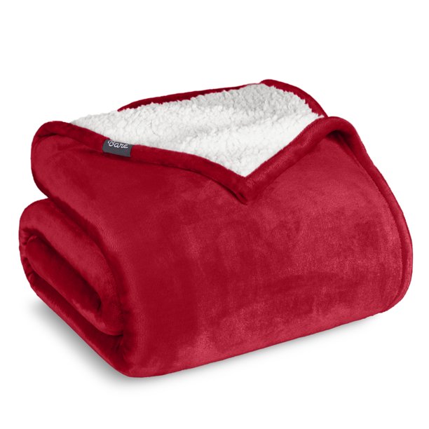 Manta de Cama de Felpa Sherpa Bare Home Reversible Liviana Tamaño King Roja