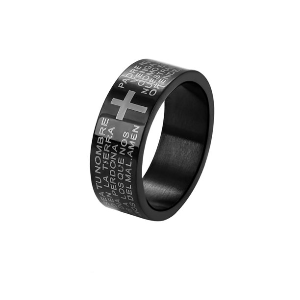 Anillo Argolla Unisex Oración Oro Negro 14K Lam negro 7