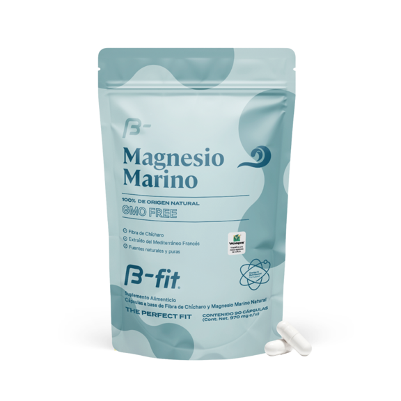 B-FIT Magnesio Marino 100% natural, Mayor Biodisponibilidad que Citrato, suplemento alimenticio en cápsulas, 90 cápsulas, Sin Gluten, 90 porciones, Distintivo Simag, Ingredientes de origen francés.