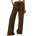 thumbnail image 3 of TaTaai Spring Summer Solid Color Women Casual Pants Cotton Linen Elastic Waist Straight Leg Breathable Lightweight Machine Washable No Fading Daily Wear Trousers Gift, 3 of 8
