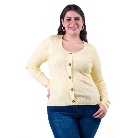 Sueter acanalado con botones Roman Fashion /Tallas Extras, 3157 (Amarillo) amarillo 36