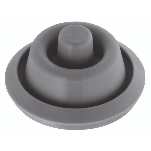 junta de clavija indicadora de presión wmf perfect ultra/pro Junta indicadora WMF W6096129510 en caucho gris; vista frontal centrada de la pieza circular con pestaña exterior y clavija central cónica, repuesto compatible con ollas a presión Perfect Ultra y Perfect Pro; también usada habitualmente como repuesto de mantenimiento.