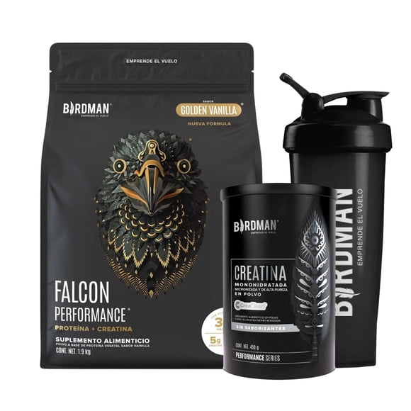 Birdman Creatina 450 grs + Proteína Falcon Performance 1.9 kg negro