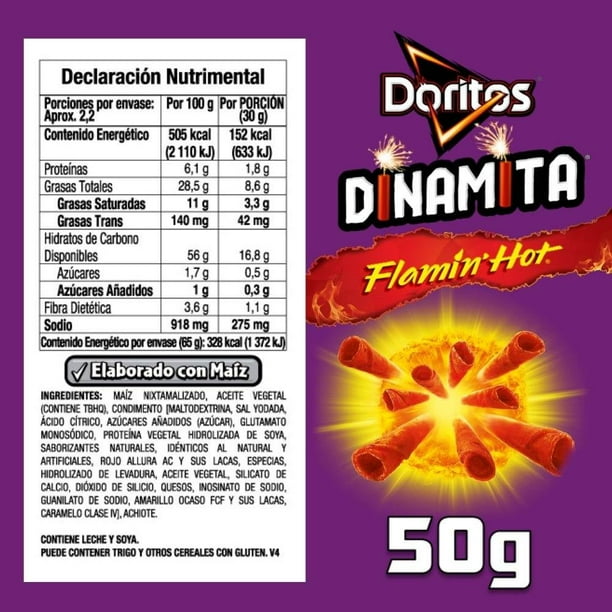 Imagen 2 de Botana Doritos Dinamita Flamin' Hot sabor queso chile y limón 50 g
